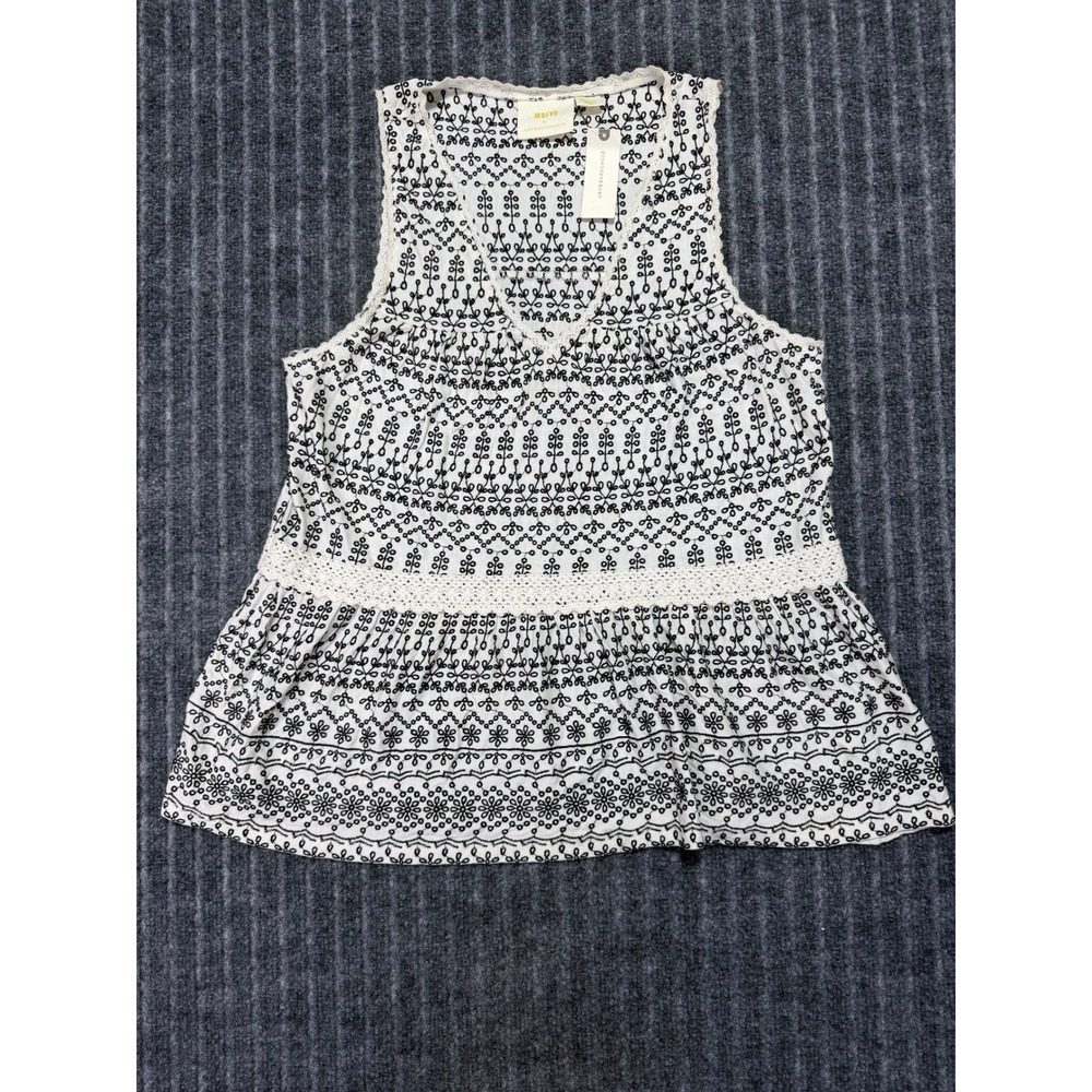 Maeve Anthropologie Peplum Top Medium Embroidered Floral Lace Trim Casual Chic